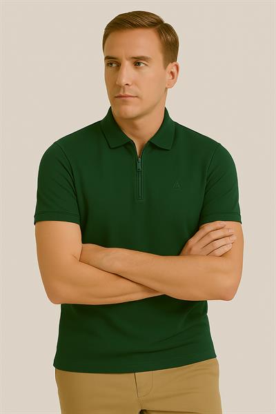 Erkek Kısakol Polo Yaka Fermuarlı Tshirt Yeşil