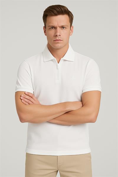 Erkek Kısakol Polo Yaka Fermuarlı Tshirt Beyaz