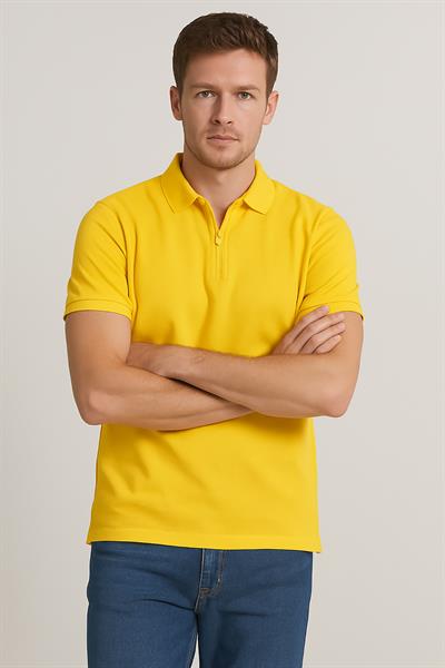 Erkek Kısakol Polo Yaka Fermuarlı Tshirt Sarı