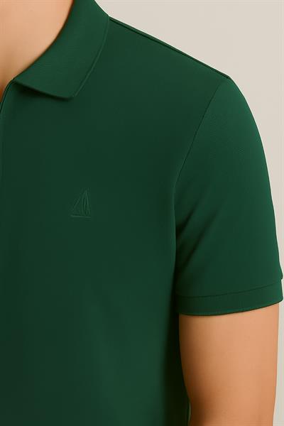Erkek Kısakol Polo Yaka Fermuarlı Tshirt Yeşil