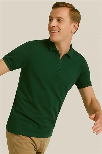 Erkek Kısakol Polo Yaka Fermuarlı Tshirt Yeşil