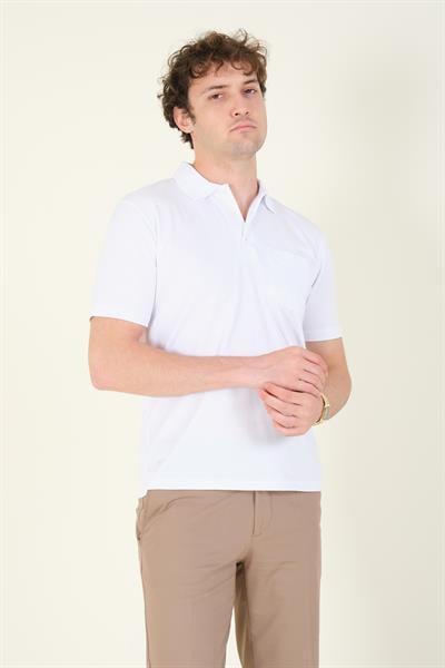 Erkek Polo Yaka Cepli T-Shirt Beyaz