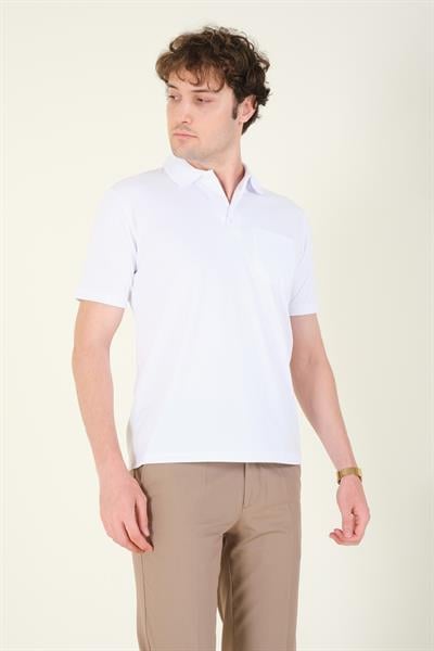 Erkek Polo Yaka Cepli T-Shirt Beyaz