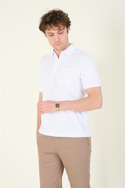 Erkek Polo Yaka Cepli T-Shirt Beyaz