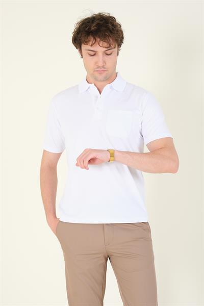 Erkek Polo Yaka Cepli T-Shirt Beyaz