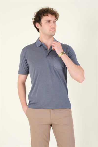 Erkek Polo Yaka Cepli T-Shirt İndigo