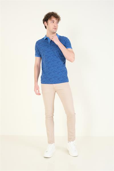 Erkek Polo Yaka Desenli T-Shirt Mavi