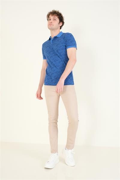 Erkek Polo Yaka Desenli T-Shirt Mavi