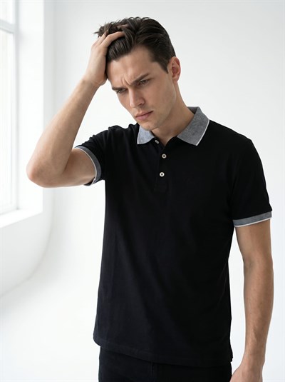 Erkek Polo Yaka Kısa Kol Tshirt Siyah