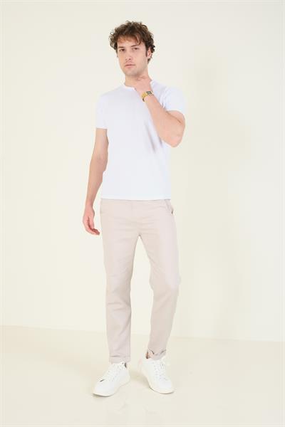 Erkek Sıfır Yaka Basic T-Shirt Beyaz