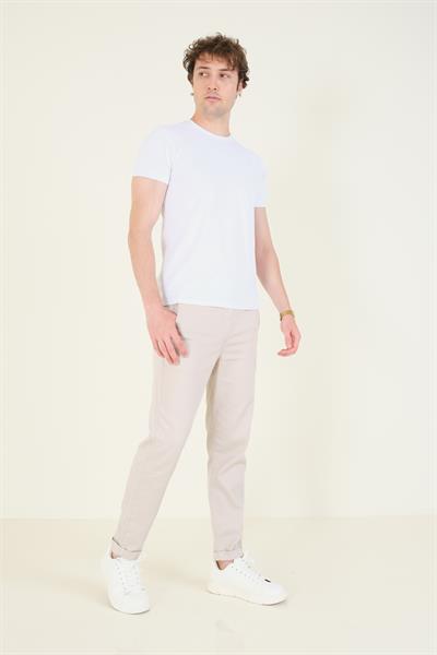 Erkek Sıfır Yaka Basic T-Shirt Beyaz