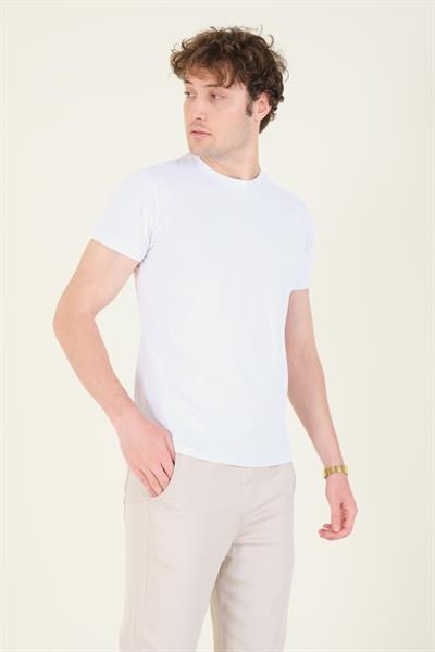 Erkek Sıfır Yaka Basic T-Shirt Beyaz