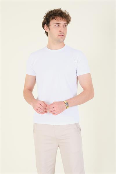 Erkek Sıfır Yaka Basic T-Shirt Beyaz