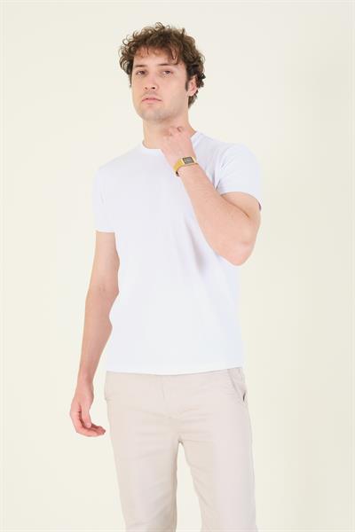 Erkek Sıfır Yaka Basic T-Shirt Beyaz