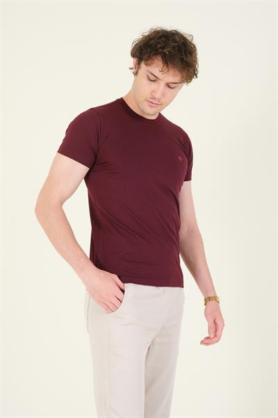 Erkek Sıfır Yaka Basic T-Shirt Bordo