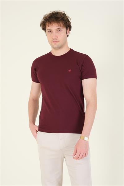 Erkek Sıfır Yaka Basic T-Shirt Bordo