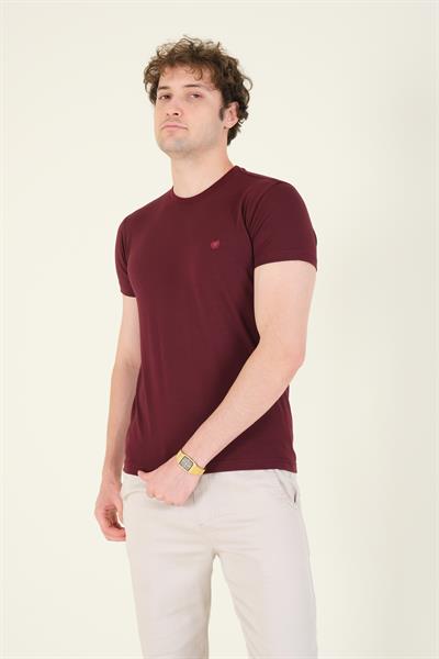 Erkek Sıfır Yaka Basic T-Shirt Bordo