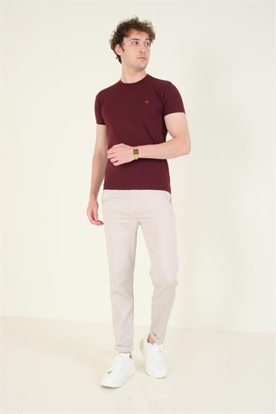 Erkek Sıfır Yaka Basic T-Shirt Bordo