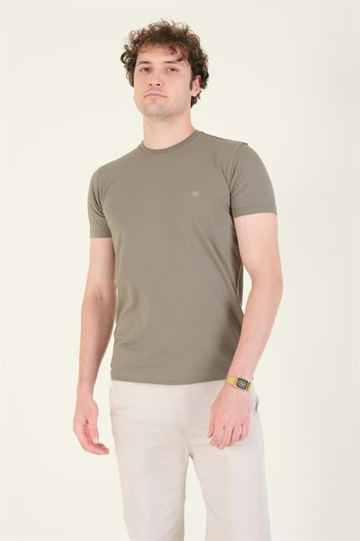 Erkek Sıfır Yaka Basic T-Shirt Haki