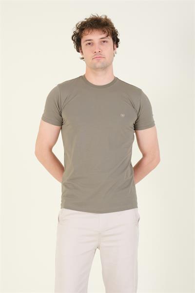 Erkek Sıfır Yaka Basic T-Shirt Haki