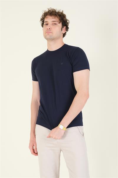 Erkek Sıfır Yaka Basic T-Shirt Lacivert