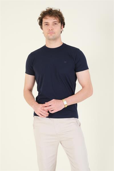 Erkek Sıfır Yaka Basic T-Shirt Lacivert
