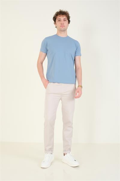 Erkek Sıfır Yaka Basic T-Shirt Mavi