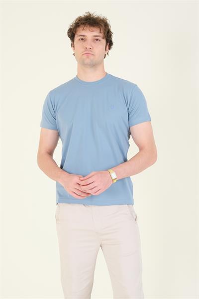 Erkek Sıfır Yaka Basic T-Shirt Mavi