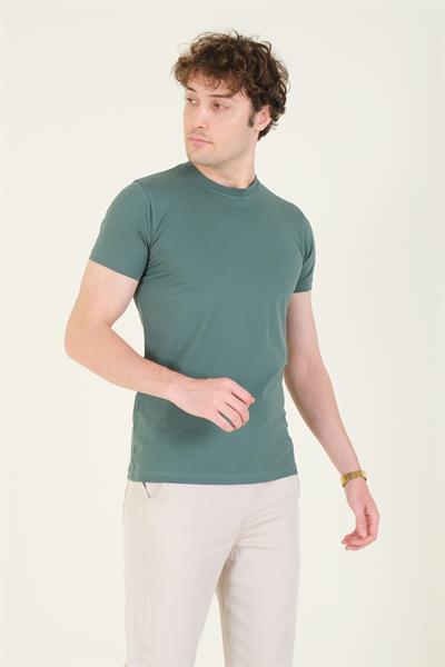 Erkek Sıfır Yaka Basic T-Shirt Yeşil