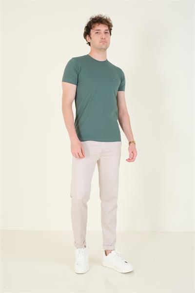 Erkek Sıfır Yaka Basic T-Shirt Yeşil