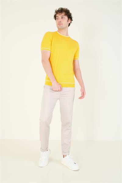 Erkek Sıfır Yaka Biyeli Merserize T-Shirt Sarı