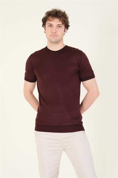 Erkek Sıfır Yaka Biyeli Merserize T-Shirt Mürdüm