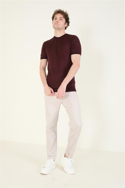 Erkek Sıfır Yaka Biyeli Merserize T-Shirt Mürdüm