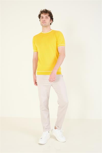 Erkek Sıfır Yaka Biyeli Merserize T-Shirt Sarı