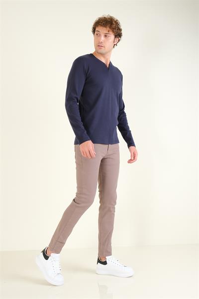 Erkek Sıfır Yaka Düğmeli Uzun Kol Sweatshirt Lacivert