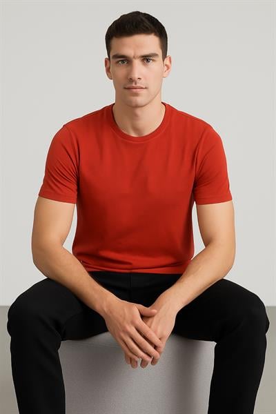 Erkek Sıfır Yaka Kısakol Suprem Tshirt Kırmızı