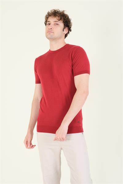 Erkek  Sıfır Yaka Merserize T-Shirt Bordo