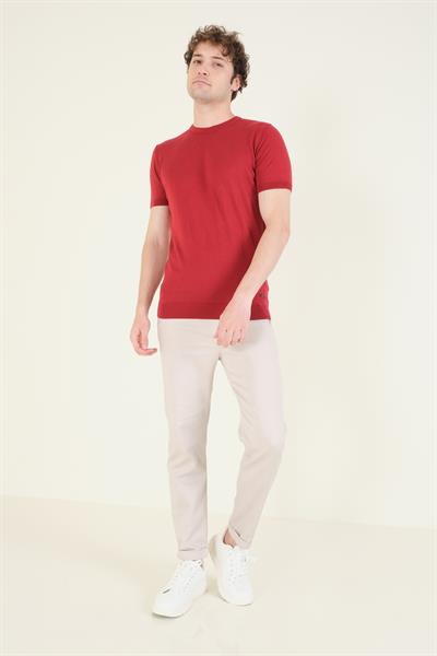 Erkek  Sıfır Yaka Merserize T-Shirt Bordo