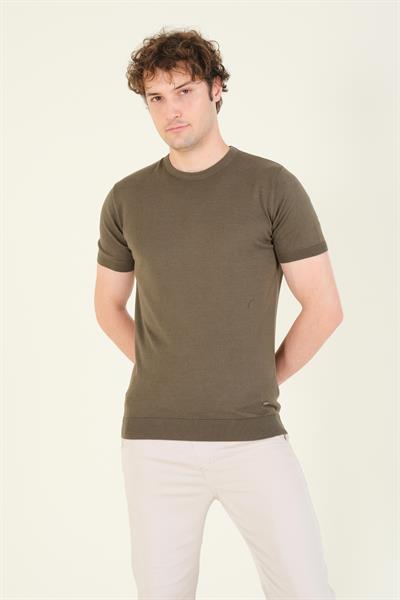 Erkek  Sıfır Yaka Merserize T-Shirt Haki