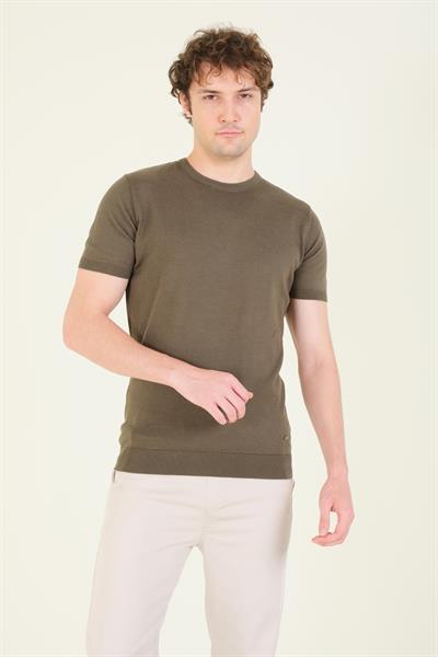 Erkek  Sıfır Yaka Merserize T-Shirt Haki