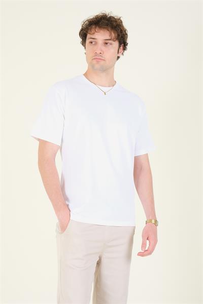 Erkek Sıfır Yaka Oversize  T-Shirt Ekru