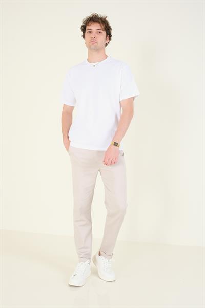 Erkek Sıfır Yaka Oversize  T-Shirt Ekru