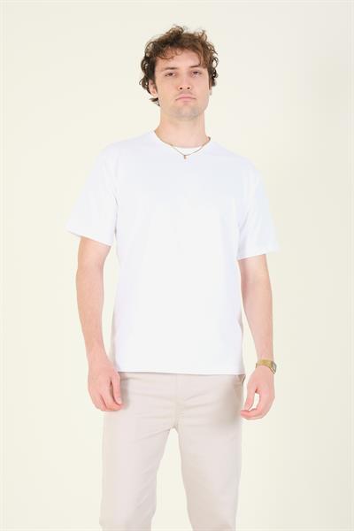 Erkek Sıfır Yaka Oversize  T-Shirt Ekru