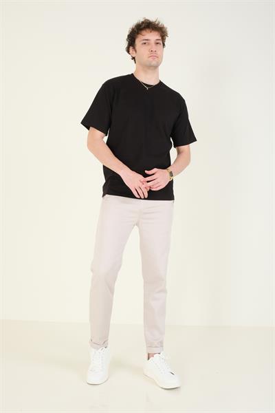 Erkek Sıfır Yaka Oversize T-Shirt Siyah