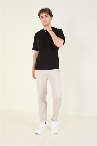 Erkek Sıfır Yaka Oversize T-Shirt Siyah