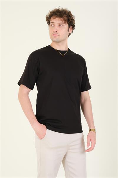 Erkek Sıfır Yaka Oversize T-Shirt Siyah