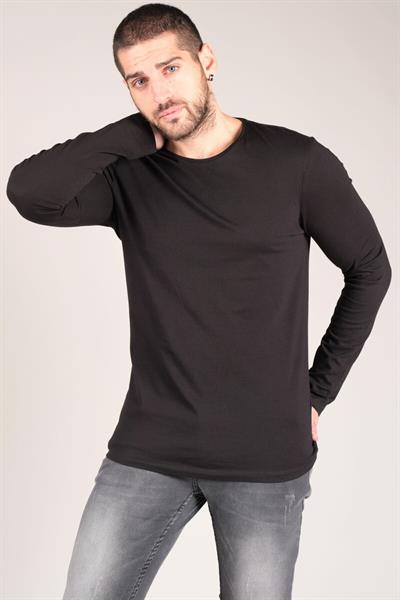 Erkek Sıfır Yaka Uzun Kol Basic T-Shirt Siyah