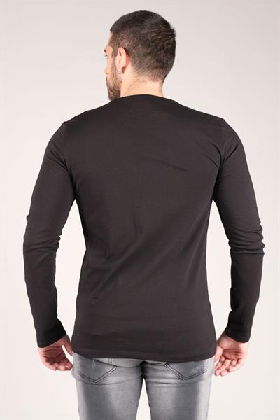 Erkek Sıfır Yaka Uzun Kol Basic T-Shirt Siyah