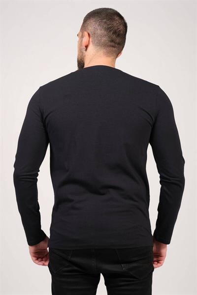 Erkek Sıfır Yaka Uzun Kol Basic T-Shirt Lacivert