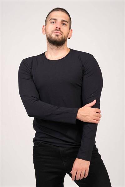 Erkek Sıfır Yaka Uzun Kol Basic T-Shirt Lacivert
